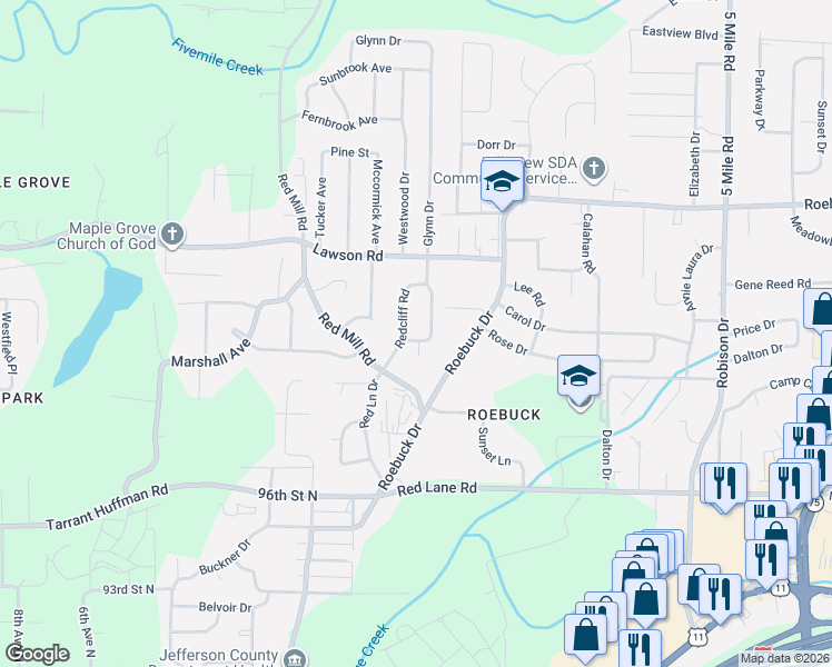 map of restaurants, bars, coffee shops, grocery stores, and more near 9809 Greenlee Circle in Birmingham