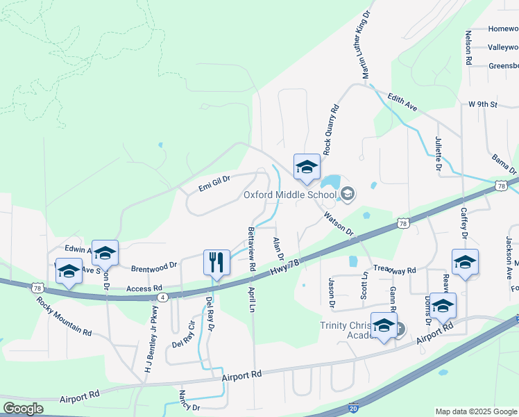 map of restaurants, bars, coffee shops, grocery stores, and more near 261 Bettaview Road in Oxford