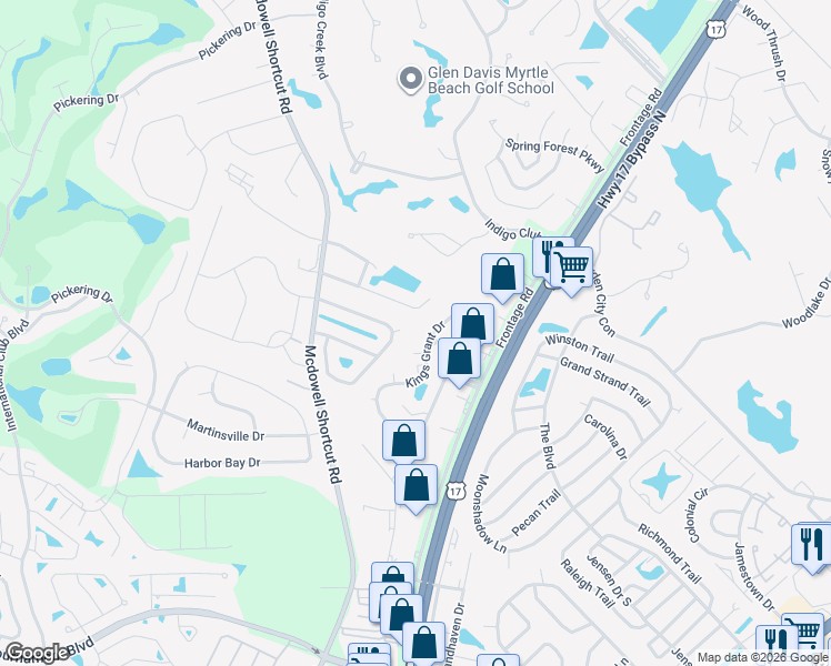 map of restaurants, bars, coffee shops, grocery stores, and more near 9606 Drayton Court in Murrells Inlet