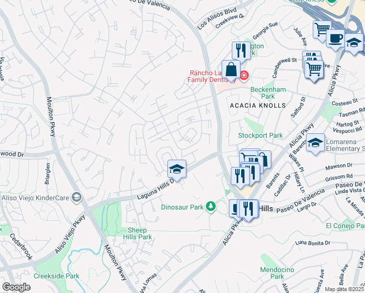 map of restaurants, bars, coffee shops, grocery stores, and more near 822 Via Alhambra in Laguna Woods