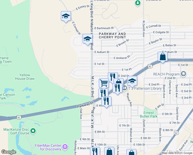 map of restaurants, bars, coffee shops, grocery stores, and more near 1712 East 2nd Place in Lubbock