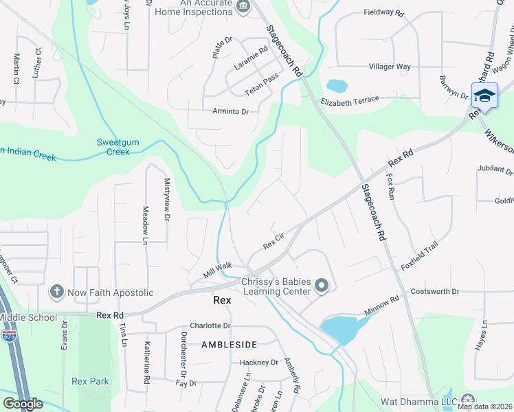 map of restaurants, bars, coffee shops, grocery stores, and more near 5816 Rex Mill Drive in Rex