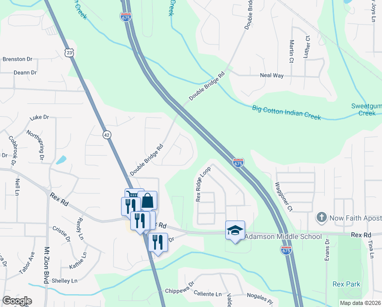 map of restaurants, bars, coffee shops, grocery stores, and more near 5917 Sunflower Court in Ellenwood