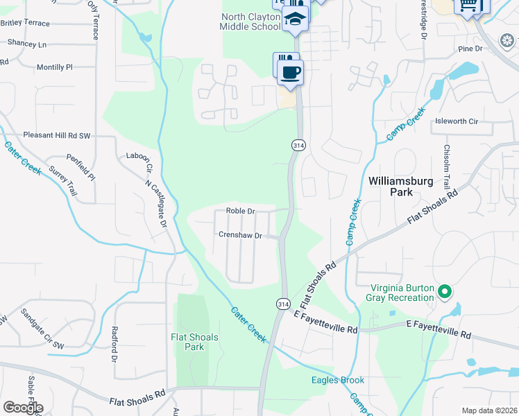 map of restaurants, bars, coffee shops, grocery stores, and more near 1809 Roble Drive in Atlanta