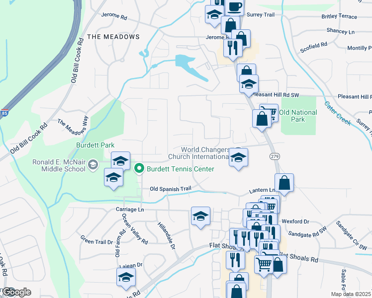 map of restaurants, bars, coffee shops, grocery stores, and more near 2680 Picardy Circle South in College Park