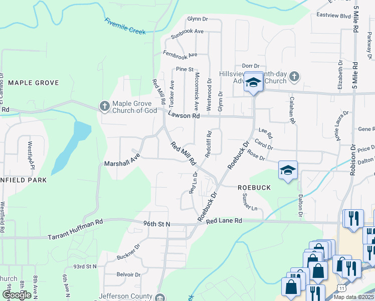 map of restaurants, bars, coffee shops, grocery stores, and more near 408 Cheri Lane in Birmingham