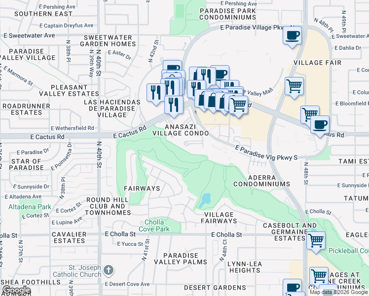 map of restaurants, bars, coffee shops, grocery stores, and more near in Phoenix