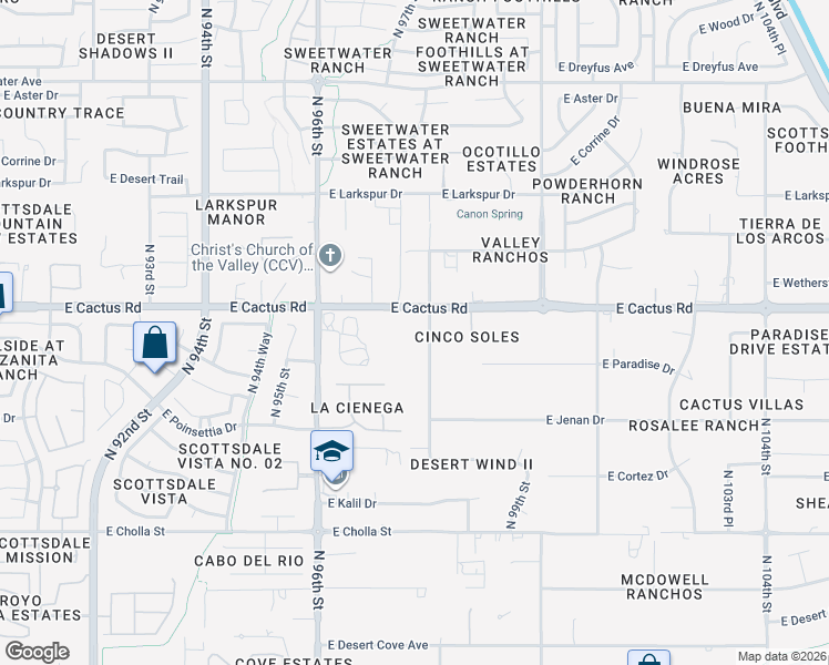 map of restaurants, bars, coffee shops, grocery stores, and more near 11998 North 98th Street in Scottsdale