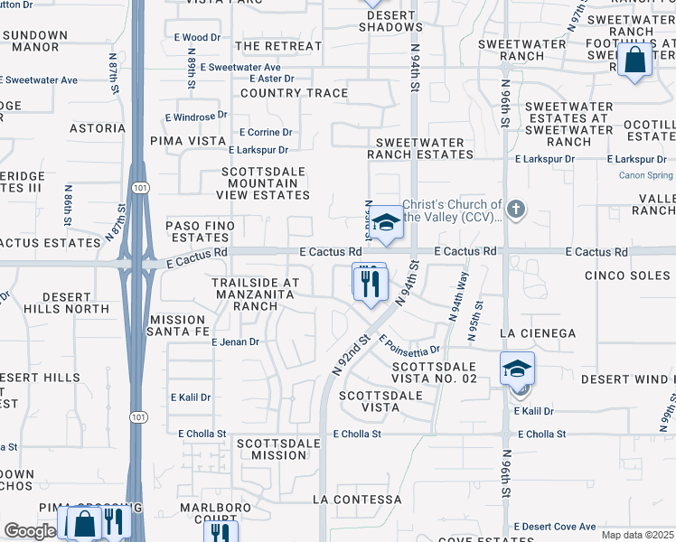map of restaurants, bars, coffee shops, grocery stores, and more near 9206 East Laurel Lane in Scottsdale