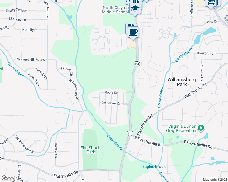 map of restaurants, bars, coffee shops, grocery stores, and more near 1827 Roble Drive in Atlanta