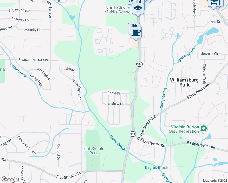 map of restaurants, bars, coffee shops, grocery stores, and more near 1827 Roble Drive in Atlanta