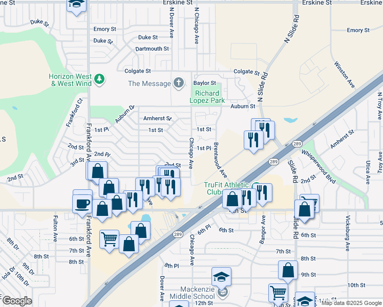 map of restaurants, bars, coffee shops, grocery stores, and more near 201 North Chicago Avenue in Lubbock