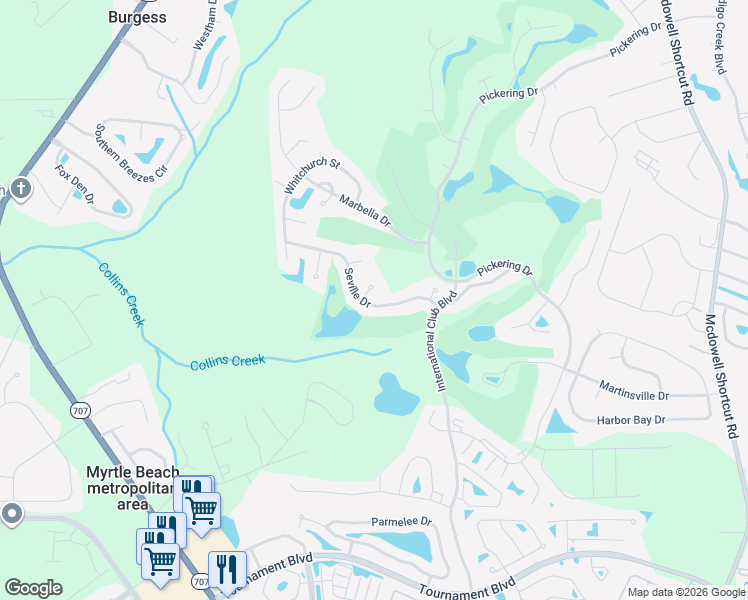 map of restaurants, bars, coffee shops, grocery stores, and more near 412 Adare Court in Murrells Inlet