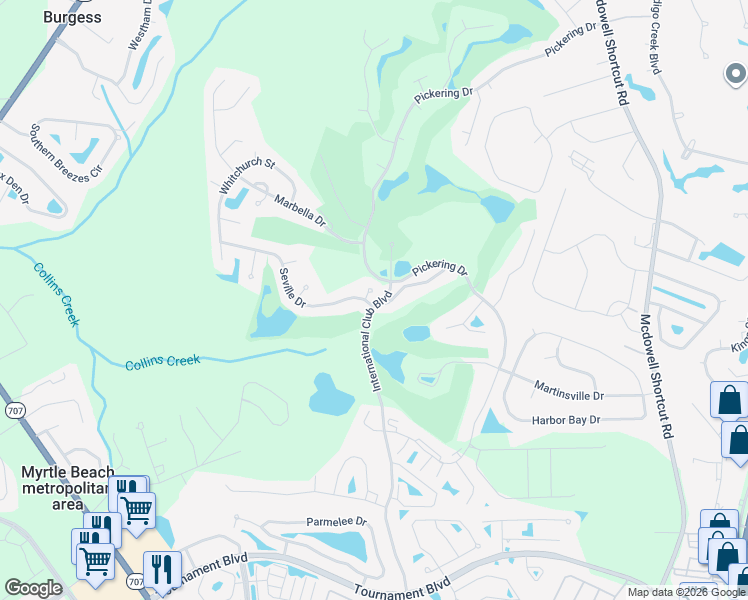 map of restaurants, bars, coffee shops, grocery stores, and more near 308 Caldera Court in Murrells Inlet