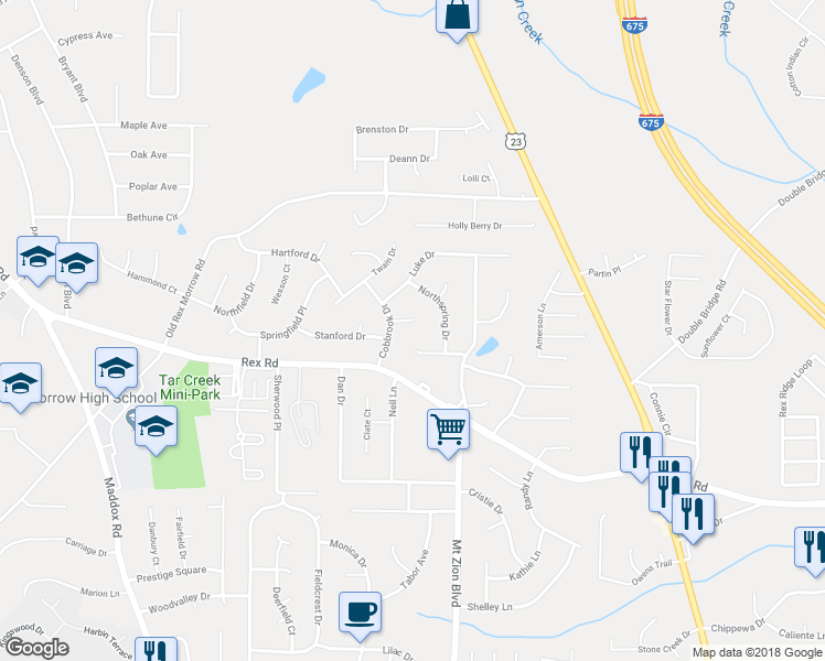 map of restaurants, bars, coffee shops, grocery stores, and more near 2637 Sol Court in Ellenwood