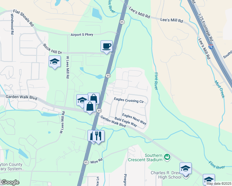 map of restaurants, bars, coffee shops, grocery stores, and more near 304 Pembrook in Riverdale