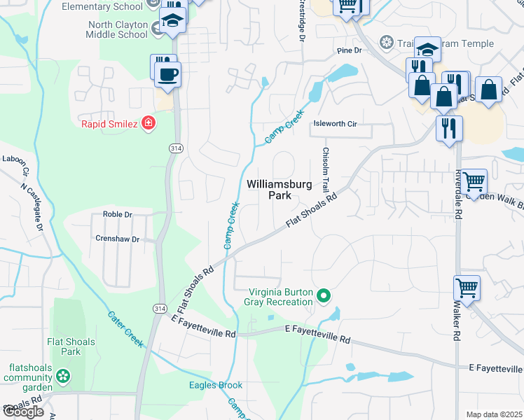 map of restaurants, bars, coffee shops, grocery stores, and more near 5820 Broadleaf Way in Atlanta