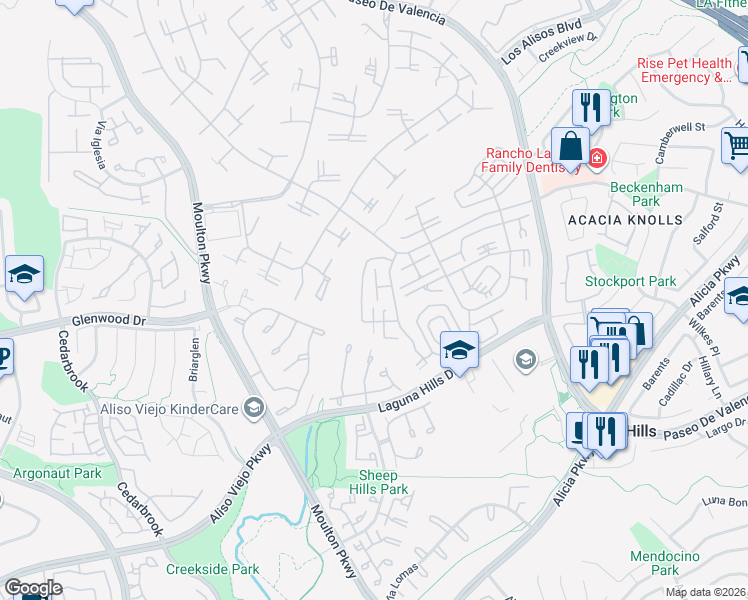 map of restaurants, bars, coffee shops, grocery stores, and more near 893 Ronda Sevilla in Laguna Hills