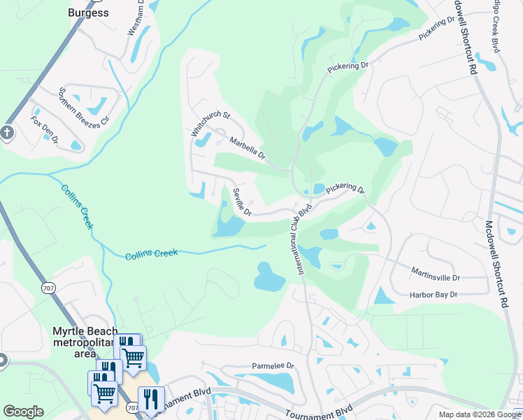 map of restaurants, bars, coffee shops, grocery stores, and more near 412 Adare Court in Murrells Inlet