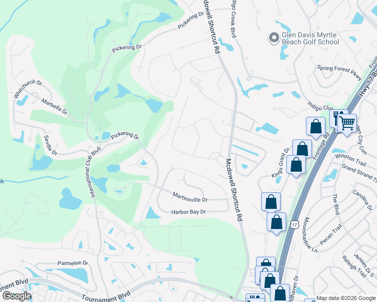 map of restaurants, bars, coffee shops, grocery stores, and more near 700 Cherry Blossom Drive in Murrells Inlet