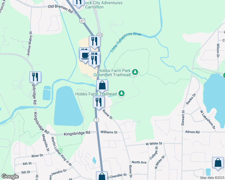 map of restaurants, bars, coffee shops, grocery stores, and more near 1007 North Park Street in Carrollton