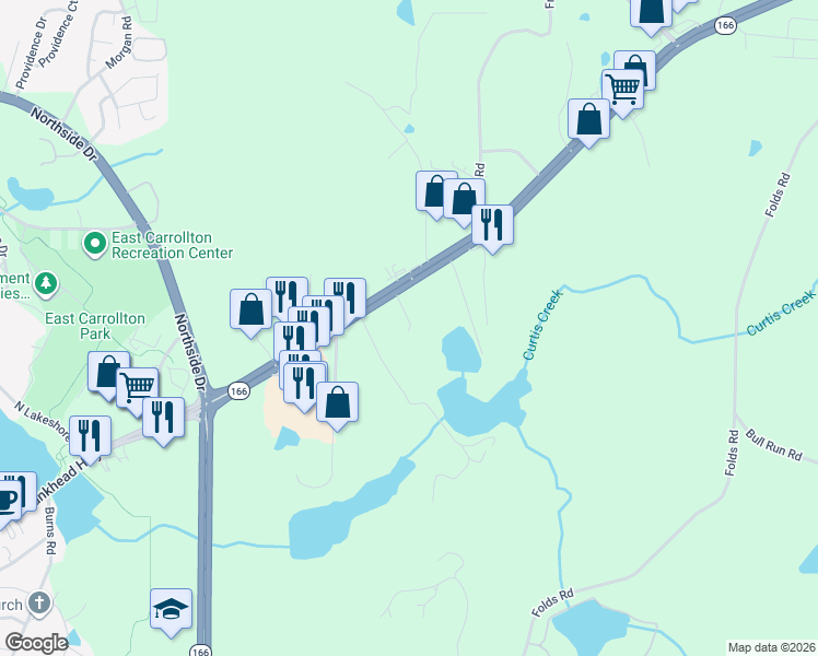 map of restaurants, bars, coffee shops, grocery stores, and more near Sassafrass Way in Carrollton