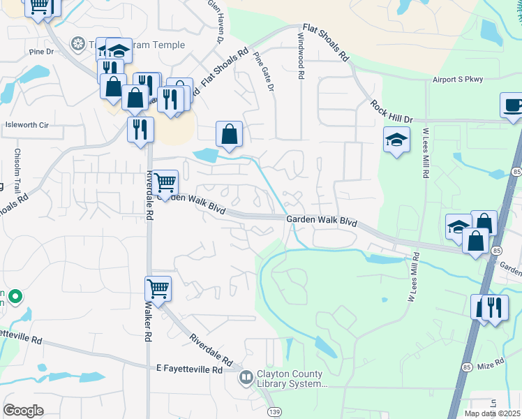 map of restaurants, bars, coffee shops, grocery stores, and more near 1081 Garden Walk Boulevard in Atlanta