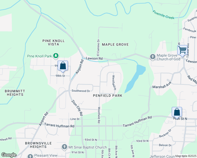 map of restaurants, bars, coffee shops, grocery stores, and more near 9821 Westfield Road in Birmingham