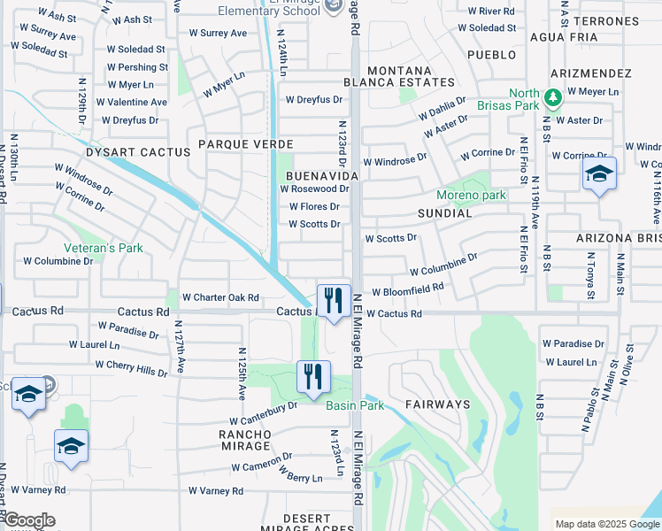 map of restaurants, bars, coffee shops, grocery stores, and more near 12317 West Larkspur Road in El Mirage