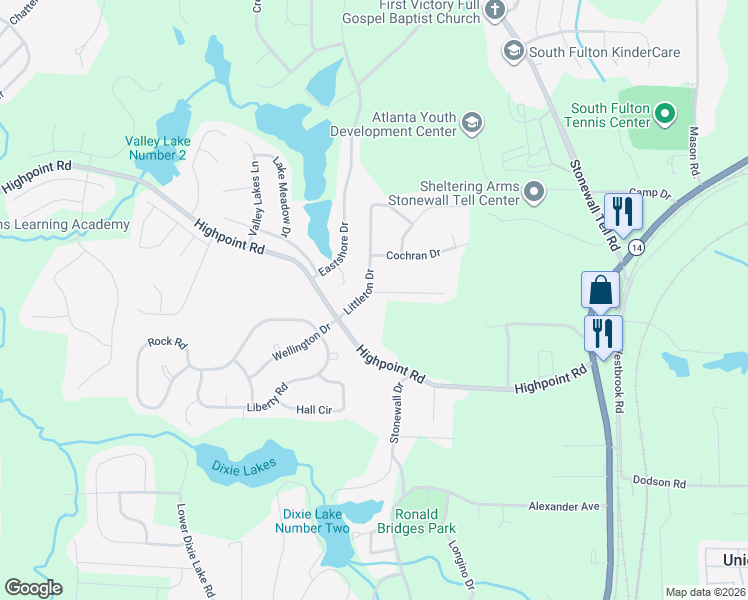 map of restaurants, bars, coffee shops, grocery stores, and more near 6130 Littleton Drive in Union City