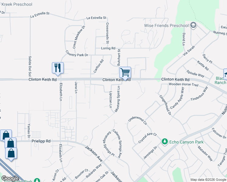 map of restaurants, bars, coffee shops, grocery stores, and more near 36060 Lipizzan Lane in Wildomar