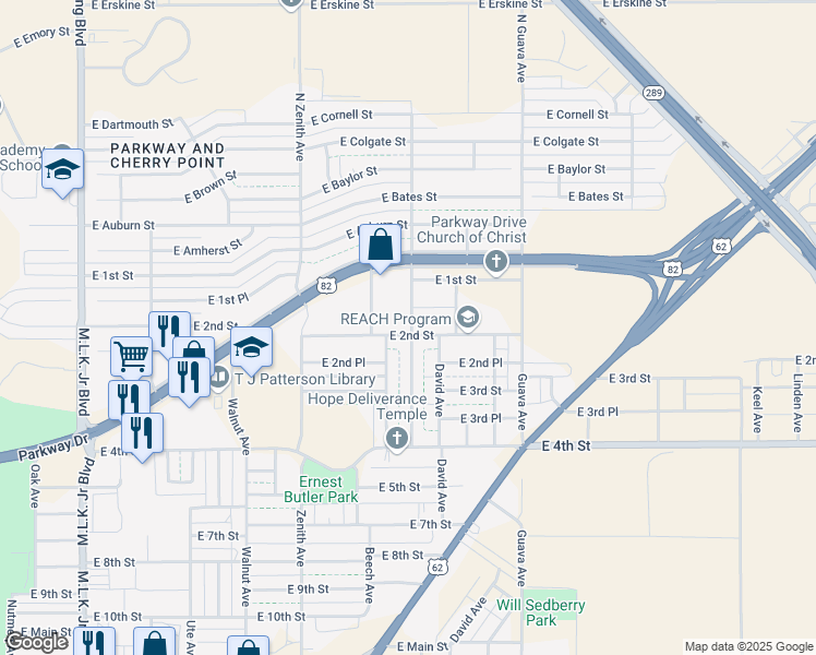map of restaurants, bars, coffee shops, grocery stores, and more near 2904 East 1st Place in Lubbock