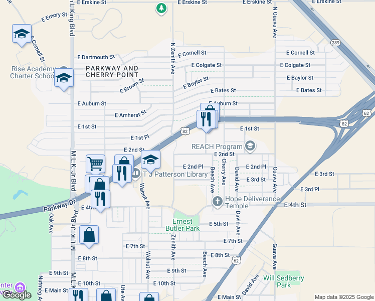 map of restaurants, bars, coffee shops, grocery stores, and more near 2630 Parkway Drive in Lubbock