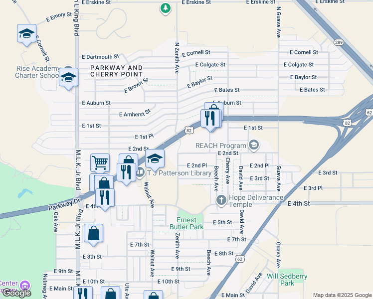 map of restaurants, bars, coffee shops, grocery stores, and more near 2602 Parkway Drive in Lubbock