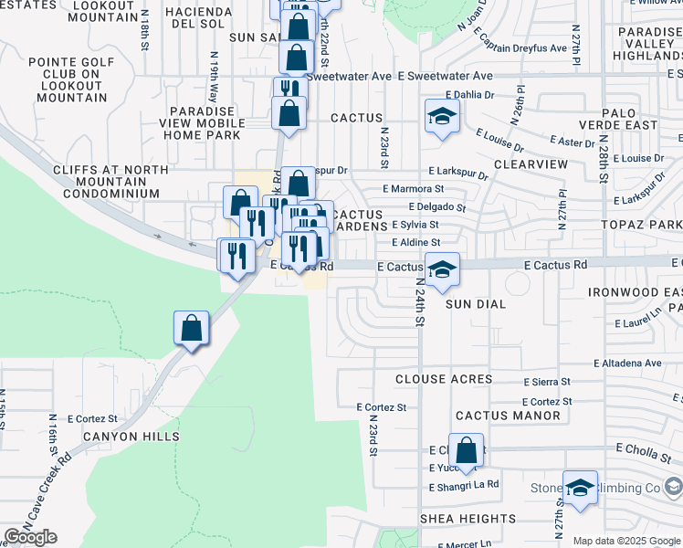 map of restaurants, bars, coffee shops, grocery stores, and more near 12201 North 22nd Place in Phoenix