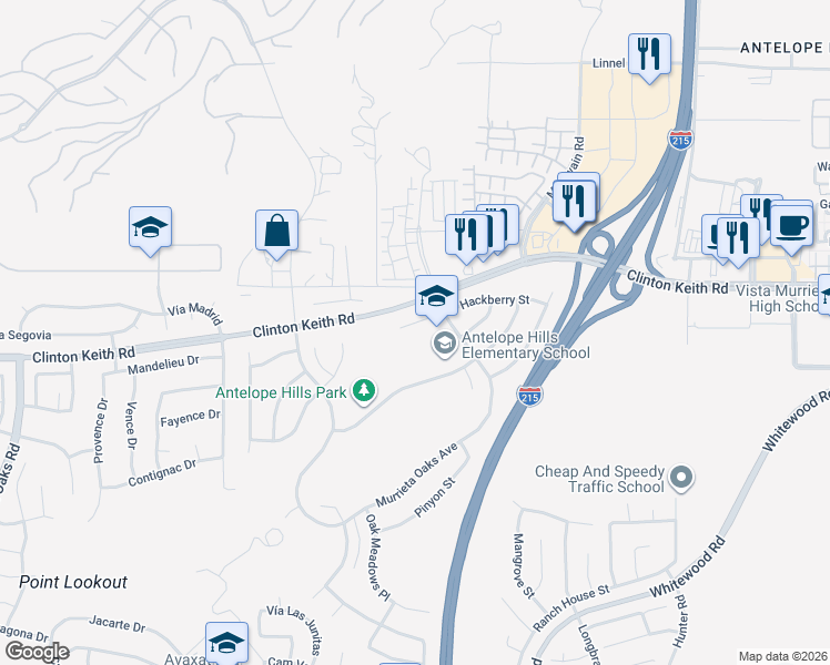 map of restaurants, bars, coffee shops, grocery stores, and more near 27509 Yellowwood Way in Murrieta