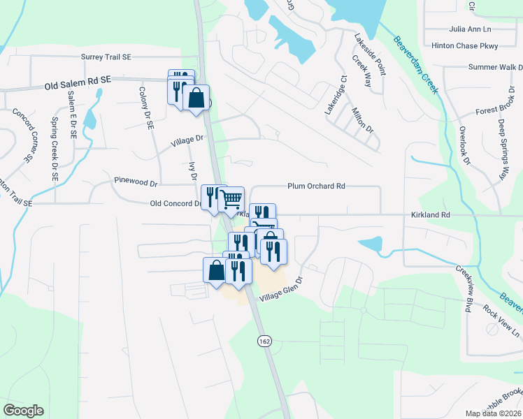map of restaurants, bars, coffee shops, grocery stores, and more near 175 Plum Orchard Road in Covington