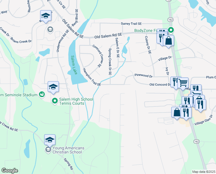 map of restaurants, bars, coffee shops, grocery stores, and more near 2193 Hampton Trail Southeast in Conyers