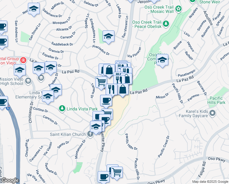 map of restaurants, bars, coffee shops, grocery stores, and more near in Mission Viejo
