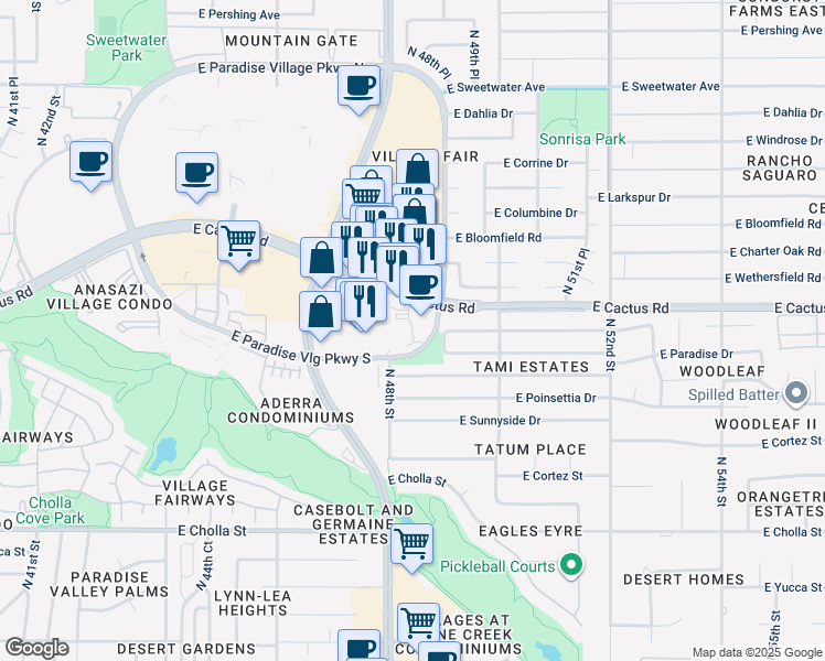 map of restaurants, bars, coffee shops, grocery stores, and more near 4835 East Cactus Road in Scottsdale
