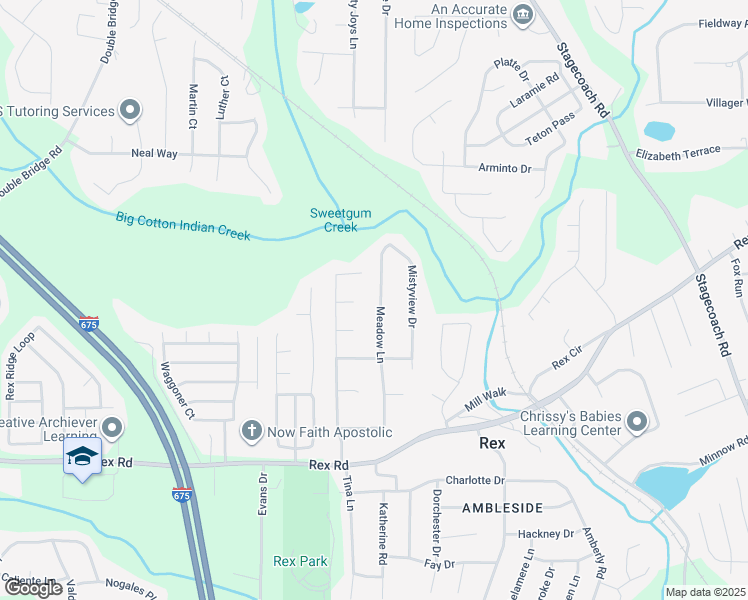 map of restaurants, bars, coffee shops, grocery stores, and more near 5787 Meadow Lane in Rex