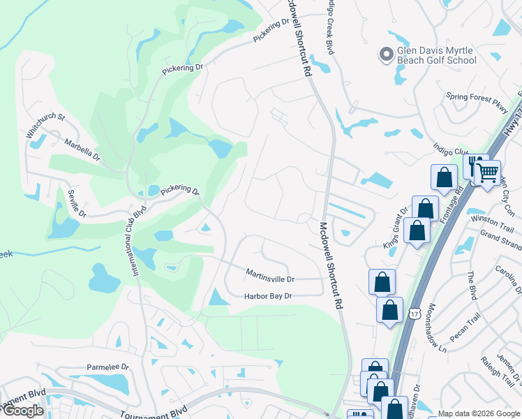 map of restaurants, bars, coffee shops, grocery stores, and more near 700 Cherry Blossom Drive in Murrells Inlet