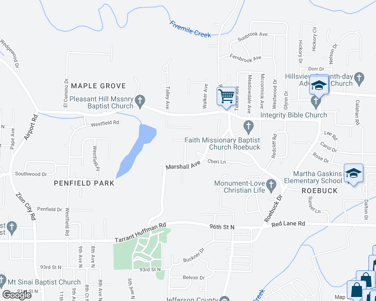 map of restaurants, bars, coffee shops, grocery stores, and more near 9817 Virginianna Drive in Birmingham
