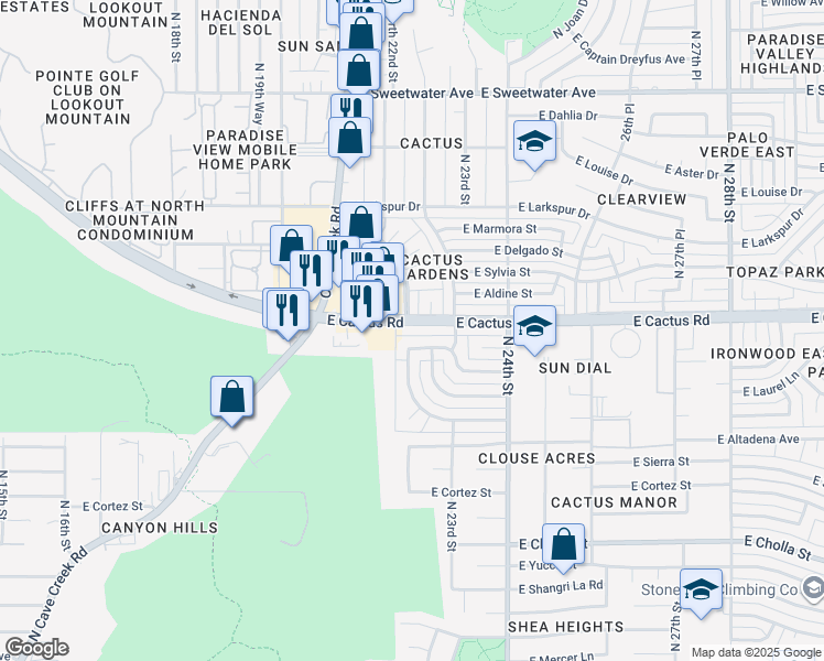 map of restaurants, bars, coffee shops, grocery stores, and more near 12201 North 22nd Place in Phoenix