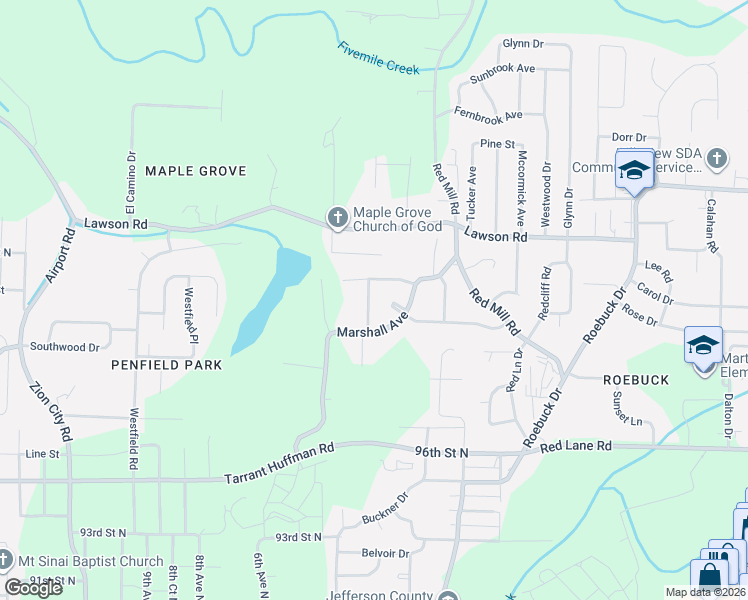 map of restaurants, bars, coffee shops, grocery stores, and more near 9817 Virginianna Drive in Birmingham
