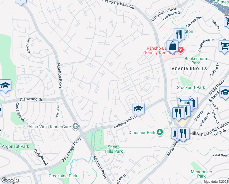 map of restaurants, bars, coffee shops, grocery stores, and more near 886 Ronda Sevilla in Laguna Woods