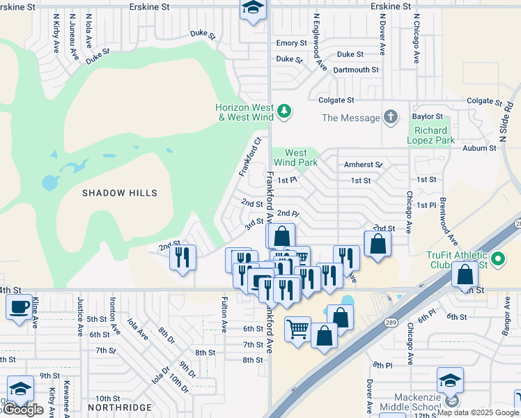 map of restaurants, bars, coffee shops, grocery stores, and more near 5805 2nd Street in Lubbock