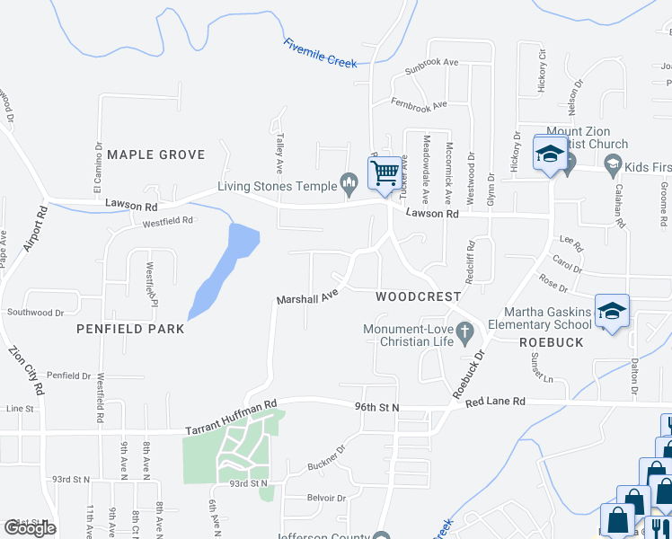 map of restaurants, bars, coffee shops, grocery stores, and more near 524 Jane Ann Circle in Birmingham
