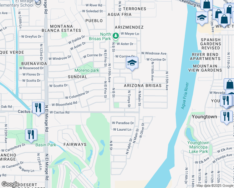 map of restaurants, bars, coffee shops, grocery stores, and more near 12492 North B Street in El Mirage
