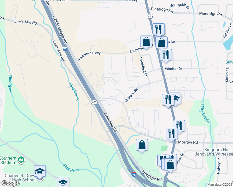 map of restaurants, bars, coffee shops, grocery stores, and more near 100 Johnson Road in Forest Park